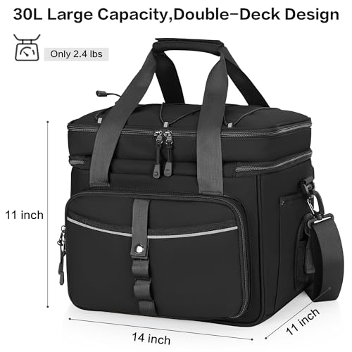 30L Large Fishing Tackle Bag, Waterproof Tackle Box Bag for Saltwater & Freshwater Fishing, Gear and Equipment Storage, Padded Shoulder Strap, Gift for Men, Black