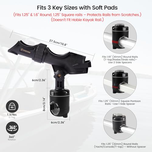 HITORHIKE Fishing Rod Holder Universal Fit Kit Allows for 360-degree Adjustment Kayak Fishing Boat Powerlock Rod Holder - style: Fishing Rod Holder X2+round&square Rail Mount X2