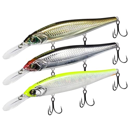 TRUSCEND Suspending Jerkbait, Rattle Minnow Lures with BKK Hooks, Freshwater Bass Trout Striper Walleye Pike Fishing Lures, Variety Pack for All Water Conditions, Premium Fishing Gear and Gifts - color: A2-4.3",0.6oz