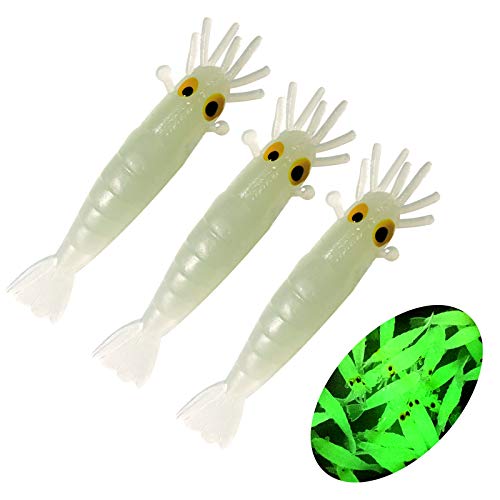 QualyQualy Fishing Soft Lures Artificial Bait Luminous Glow Shrimp Grub Worms Lure Ice Fishing Lures for Bass Walleye Trout Crappie 54pcs