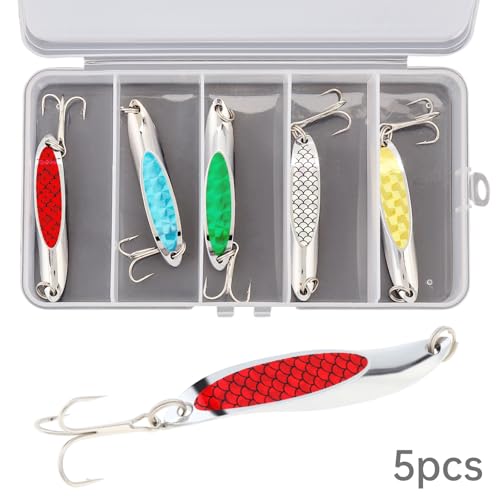 5pcs Fishing Lures Fishing Spoon, Trout Bass Lures Spinning Spoon, Hard Metal Spinner Baits Fishing Lure Spinnerbait