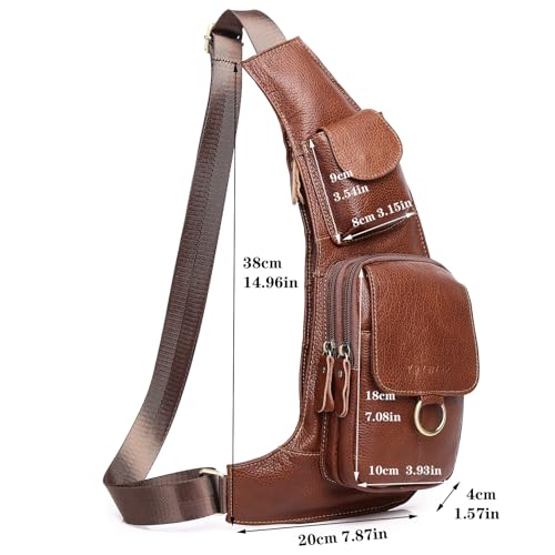 Vintage Leather Sling Bag Backpack for Men Crossbody Shoulder Chest DayPack Backpacks - color: #04brown