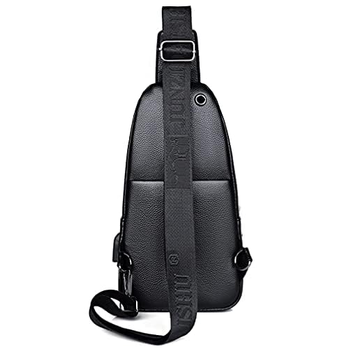 Hebetag Leather Sling Bag Crossbody Backpack for Men Women Travel Outdoor Camping - color: #18black