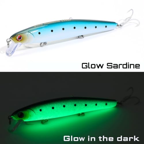 LITTMA California Surf Fishing Lures Saltwater Jerkbait Crankbait Surf Minnow 110/125 - Metallic Sardine Super Glow & Pearl Pink Belly Glow Lures for Halibut & Striper Fishing - color: Sardine (Super Glow), size: 110mm - 5/8oz