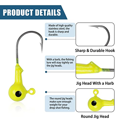 Fishing Jig Head Hooks Kit, Round Ball Crappie Jig Heads Lures Assorted Painted Fishing Lures Jig Heads for Walleye Bass Saltwater Freshwater Fishing 50/69/70pcs - style: 70pcs Kit