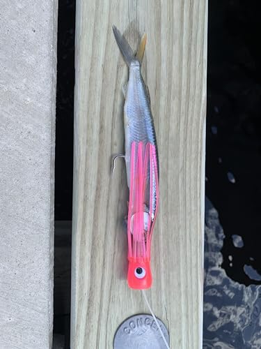 (5 Pack) Ballyhoo Rig Making Kit Bonus Chugger & Squid Skirt Included Saltwater Fishing Lures for Dolphin Mahi Tuna Wahoo Dorado and King Mackerel. Offshore Big Game Trolling Ballyhoo Fishing Rigs