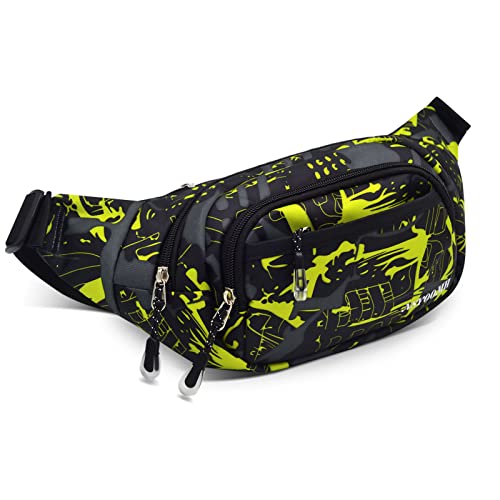 Crossbody Fanny Pack for Men, 5-Zipper Pockets Waist Bag, Belt Bag for Running Cycling Travel Walking Hiking Fishing Camping Green - color: Fluorescent Green