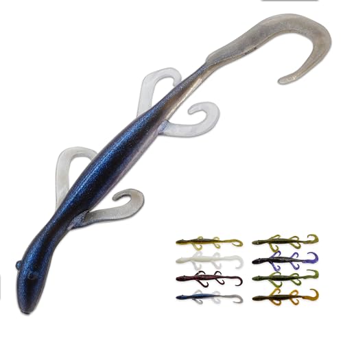 Wild Lizard Soft Plastic Lure, 5.5 Inch Scented Creature Bait for Bass Fishing, Active Legs & Tail, Dense Salt Body for Natural Sink, Ideal for Texas & Carolina Rig, 10-Pack - color: Blue Pearl