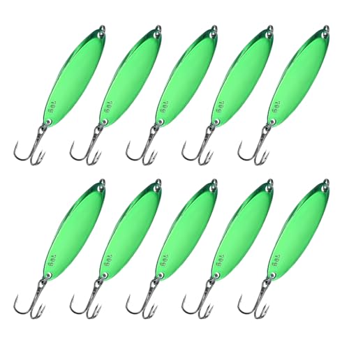 Fishing Spoons Lures, Metal Saltwater Treble Trout Lures Jigging Spoon with Treble Hooks Casting Spinner Baits - color: Green, size: 10g / 3/8oz