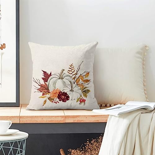 Fall Pillow Covers 16 X 16 Inch Set of 2, Fall Decor Pumpkins Maple Leaves Throw Pillow Covers Farmhouse Thanksgiving Decorative Autumn Pillows for Couch Home Sofa Outdoor - color: Pumpkins Maple Leaves, size: 16" x 16" (Pack of 1)
