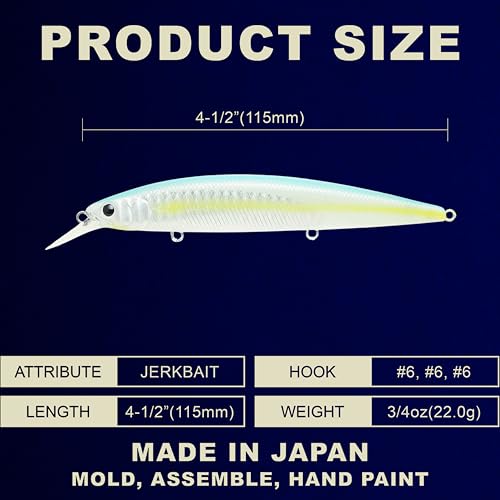 LUCKY CRAFT Surf Pointer 115MR Saltwater Fishing Lures for Halibut and Stripped Bass, Long Casting Jerkbait, Sinking Surf Fishing Gear, Fish Accessories for Tackle Box - color: 653 Super Glow OB Sexy Smelt, size: One Size