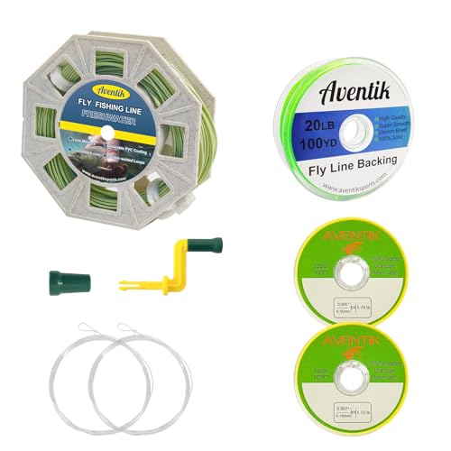 Aventik ProWeight WF Floating Fly Fishing Line Welded Loops Weight Forward Freshwater Trout Fly Line Kit WF 3 4 5 6 7 8 Low Stretch Slick Coating Accurate Casting - color: Grassgreen combo, size: 7F