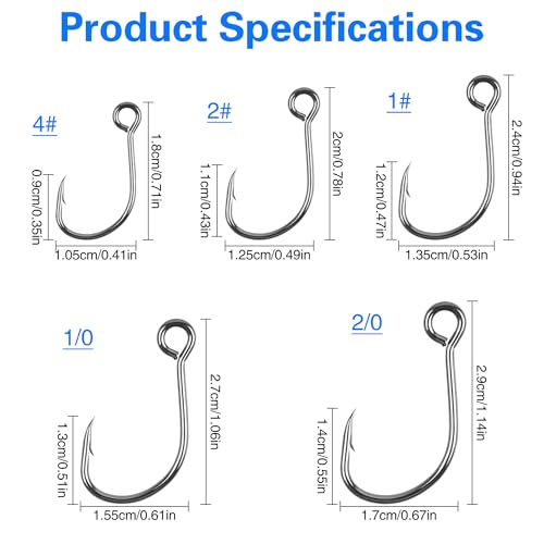 Inline Single Hooks Kits,50/100 Pieces Single Replacement Hooks for Lure Plugs Baits High Carbon Steel Inline Circle Hooks Large Eyes Saltwater&Freshwater - color: 50pcs Kit