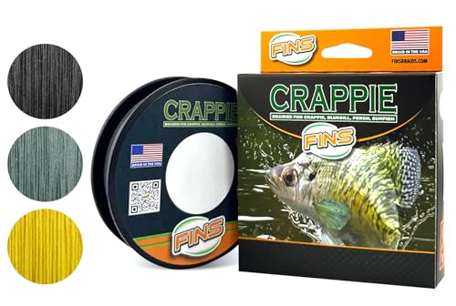 FINS Crappie Braided Fishing Line – Micro Diameter 4-Strand Ultralight Braid for Crappie, Perch, Sunfish and Panfish, High Visibility, Low Memory, Ultralight Freshwater Spinning Reel Braid - color: Black, size: 500 Yards