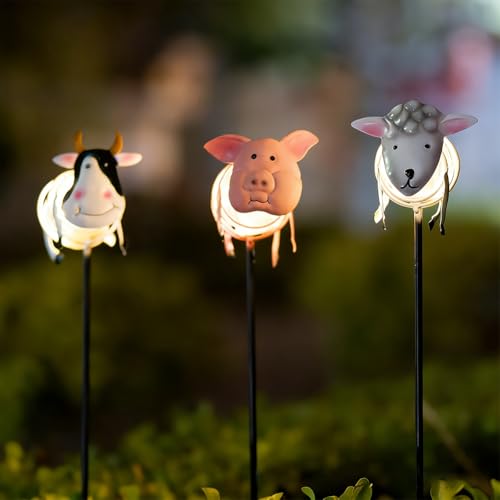 Farm Animal Solar Garden Lights,3Pack Waterproof Decorative Solar Stake Light,Decorative Statues Figurine Lights for Lawn Patio Pathway for Outside - color: Farm Aniamls