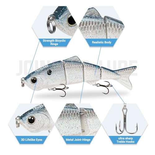 TRUSCEND Swimmax Easy Catch Fishing Lures with BKK Hooks, Wiggling, Vibrating, Rattling and Gurgling for More Bites, Heavy-Duty Dyneema Fiber Jointed Swimbaits for Bass, Trout, Crappie, Walleye, Pike - color: B1-3.5",0.38oz