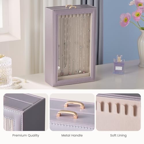 Lolalet Necklace Organizer Box, Jewelry Storage Box with Clear Window for Necklaces Bracelets, Tangle-Free Necklace Display Case for Women Girls, Dusty Purple, 2 Layers 20 Hooks - color: Dusty Purple, size: 2 Layers, 20 Hooks