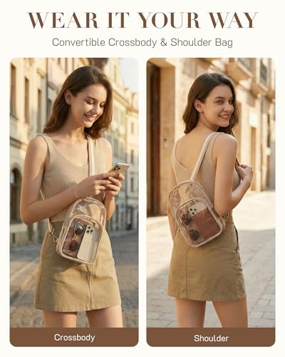 Missnine Clear Bag for Stadium Events Clear Crossbody Bag Fanny Pack Sling Transparent Purses for Sport Concert - color: A-khaki[basic]