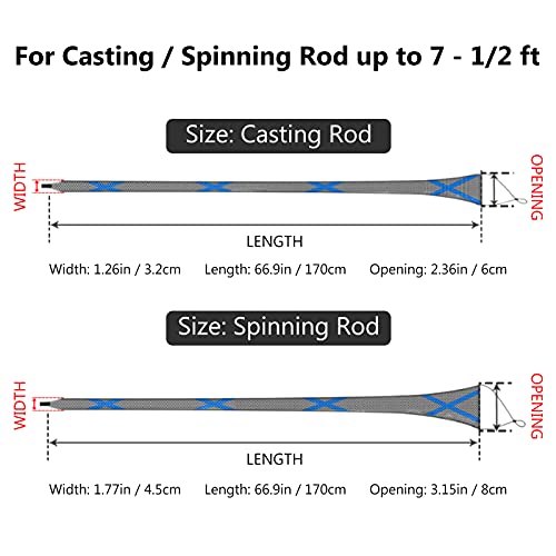 BASSDASH Casting Spinning Fishing Rod Sleeves Protective Rod Socks for Fishing Poles Up to 7-1/2ft - color: Black & Blue - 2pcs, size: For Casting Rod up to 7-1/2 ft