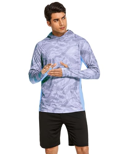 COOrun Men's Hooded Sun Shirts with Mask Fishing Shirts for Men Long Sleeve UPF 50 Rash Guards Cooling Hoodies Hiking Shirts - color: Dark Grey, size: Medium