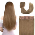 Invisible Wire Hair Extensions Real Human Hair - 12 Inch 70G Golden Brown Transparent Fish Line Clip-Ins Hair Piece, 100% Remy Human Hair Extensions for Women - color: #14 Golden Brown, size: 12 Inch