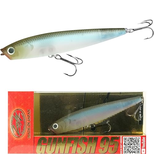 LUCKY CRAFT Gunfish 95NF Top Water Bass Fishing Lures, 4” Floating Lure with Cupped Mouth, Freshwater Trout and Bass Lures Fishing Gear, Accessories for Tackle Box - color: 538 NC Ghost Minnow