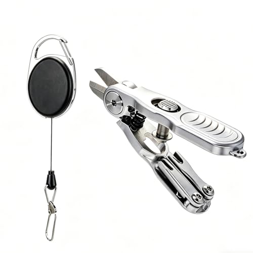 SHIAWASENA Portable Fishing Line Cutter with Retractors, Hook Eye Cleaner and Knot Tying Tool, Stainless Steel Braided Line Scissors Clippers for Mono, Fluoro Lines