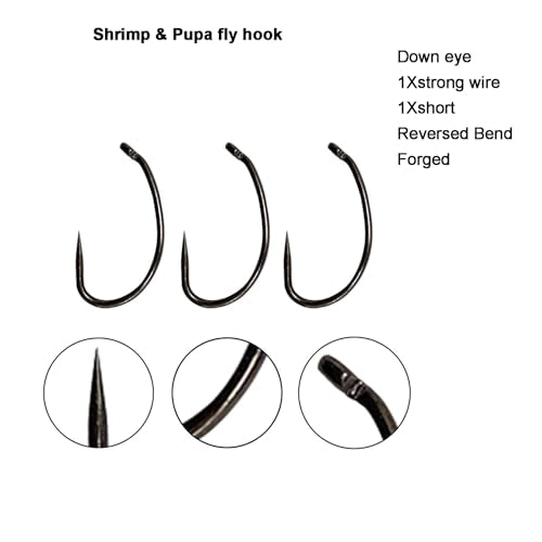 EUPHENG Barbless Fly Fishing Hooks Dry Nymph Wet Shrimp Jig Hooks for Fly Tying Assorted with Waterproof Hook Box - style: 9251-shrimp & Pupa Fly Hooks Qty 200