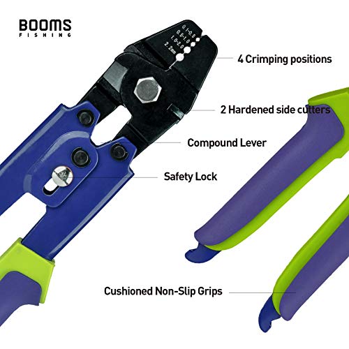 Booms Fishing CP1 Fishing Crimping Pliers, High Carbon Steel Fishing Plier Wire Rope Leader Crimping Tool, 10 inch Crimpers Swager with Ergonomic Handle - style: Blue with 140pcs Sleeves