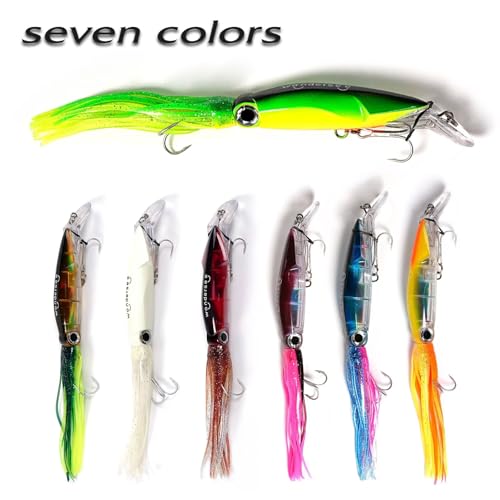 Wondersee Squid Fishing Bait Soft Hard Lures Kit Swimbait Crankbait Jig Simulation Weighted Holographic 4 PCS - color: red&black