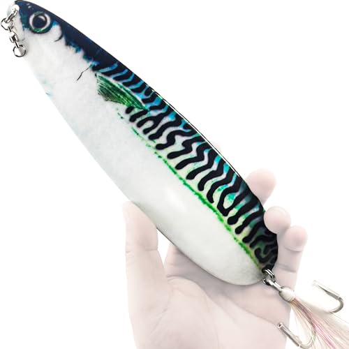 Magnum Flutter Spoon Deep Sea Jigging Fishing Lures, 7.5-9 Inch Large Hard Metal Sinking Trolling Casting Striper Fishing Spoon Baits for Striped Bass, Salmon, Walleye, Saltwater, Freshwater - color: C3 - 9" Classic - Mackerel