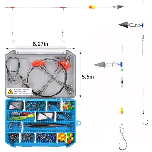 Surf Fishing Tackle Kit Ocean Saltwater Fishing Lures Surf Fishing Gear Fish Finder Rigs Pompano Rig Pyramid Sinker Weight Fishing Hooks Swivels Various Accessories