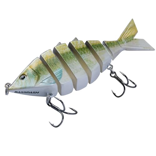 BASSDASH Bone Swimbait Multi Jointed Hard Fishing Lure for Bass Trout Bluegill Pike with Angled Cut Segments - color: Emerald Shiner