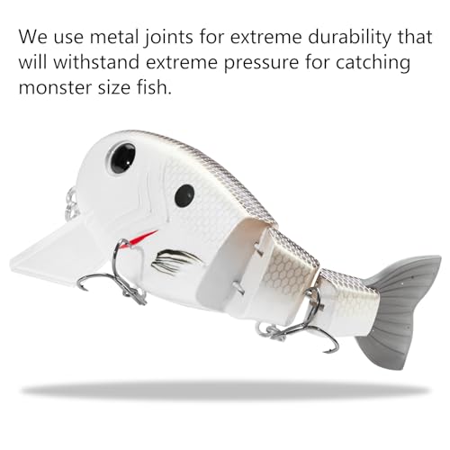 BASSROCK Topwater Fishing Lures for Bass Pike Salmon Floating Swimbait Jointed Crankbait Freshwater Saltwater 4.9in/1.76oz RK1001 - color: White Shad, size: 4.9in/1.76oz