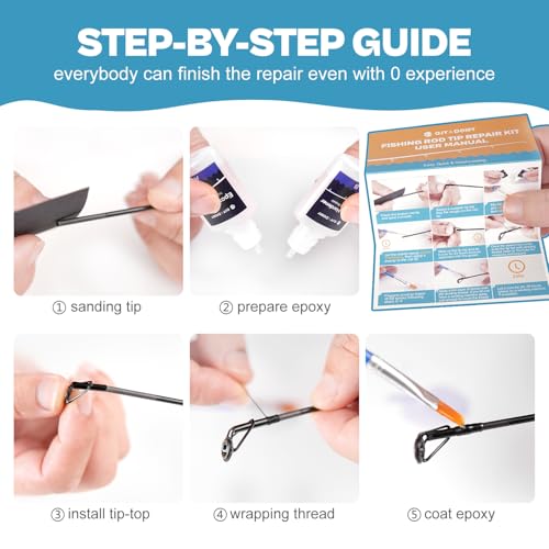 OJYDOIIIY Fishing Rod Tip Repair Kit, 10/20 Replacement Pole Tips with Complete Supplies, Parts and Instructions - color: 10 Tips
