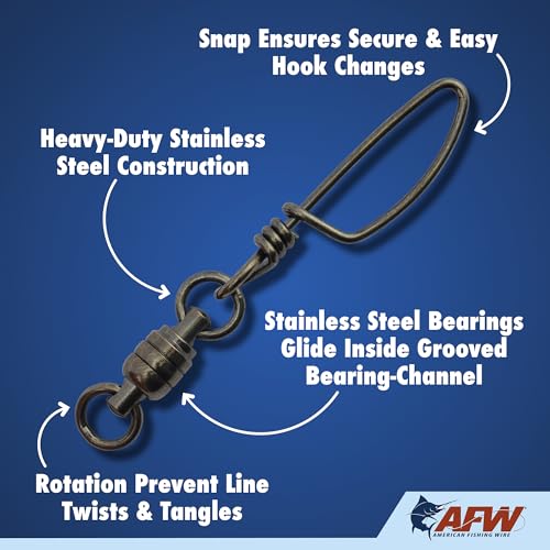 American Fishing Wire Stainless Steel Ball Bearing Snap Swivels with Double Welded Rings - size: #7 - 400lb, style: 2 Piece