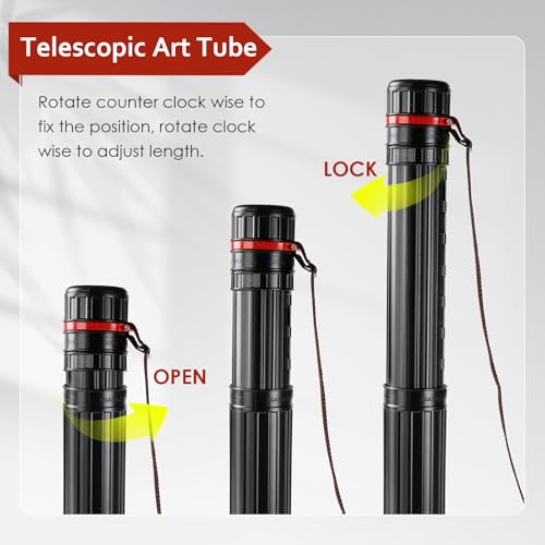 DEWEL Adjustable A0 Poster Tube 25.2"-42.5", Waterproof Plastic Black Storage Tube, Telescopic Poster Roll Artist Drawing Tube with Strap for Drawing, Blueprints, Maps, Flip Chart, Black - color: Black (Striped), size: Large