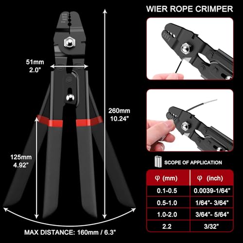 328ft Wire Rope Crimping Tool Kit, Fishing Crimping Tool With Black Vinyl Coated Wire Rope, 7x7 Strand Core(1.5mm), 200Pcs 1/16''Aluminum Crimp Loop Sleeves And 20Pcs Stainless Steel Thimble - color: Cable Crimper, 328ft Black Vinyl Coated Wire Rope, 200p