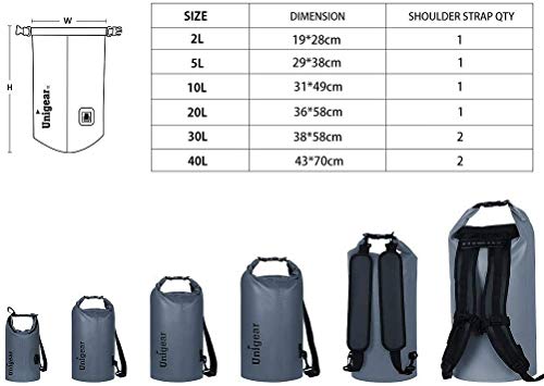 Unigear Dry Bag Waterproof, 2L/5L/10L/20L/30L/40L Floating and Lightweight Bags for Kayaking, Boating, Fishing, Swimming and Camping with Waterproof Phone Case - color: grey, size: 5L
