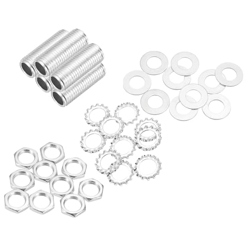 MECCANIXITY 35Pcs 1.2" Lamp Pipe Nipples Kit with Hex Nuts Washers, 1/4IP All Threaded 1/2" Outer Diameter Lamp Rod Hollow Tube Fasteners for Lamp Assembly Chandelier DIY Repair, Silver - size: 1.2"x1/4IP
