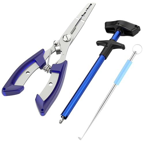 Shappy Fishing Hook Remover Set for Beginners 3 Pcs Fishing Gear Accessories Kit with 1 Pliers 2 Hook Remover Essential Fish Pliers Tool Set for Bass Trout Catfish Saltwater Freshwater Tools