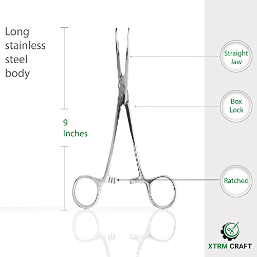 Precision Kelly Hemostat Forceps Locking Tweezers Clamp, Silver, Straight and Curved Stainless Steel (Straight, 9") - size: 9", style: Straight