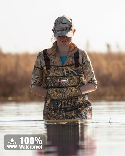 HISEA Womens Chest Waders, 4.5mm Neoprene Leopard Hunting Wader for Women with Insulated Boots, Waterproof Fishing Waders - color: Next Camo, size: 5
