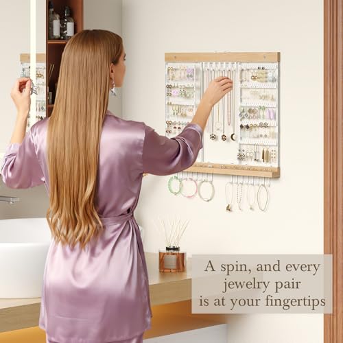 Large Rotating Hanging Jewelry Organizer, 5-Tier Wall Mounted Earring Holder for 180 Pairs, Jewelry Rack for Earrings, Necklaces, Bracelets & Rings, Necklaces, Bracelets & Rings, for Girls, White - color: White, size: Extended