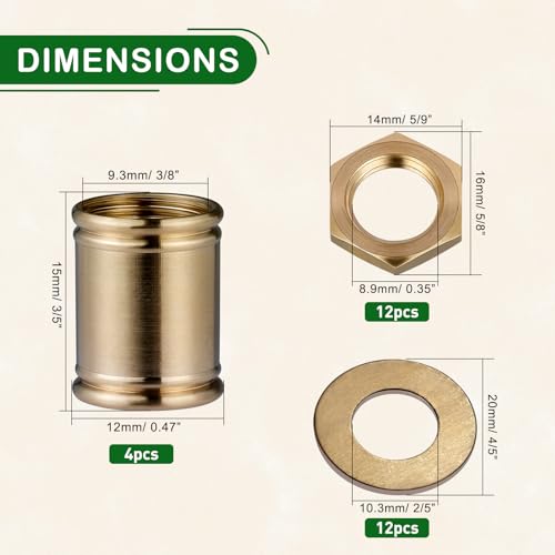 Lamp Pipe Locknut,Lamp Rod Couplings,Brass Lock Nut Fasteners for Standard 1/8 IP Threaded Pipe,Perfect for Lamp Assemlby or Repair,Lamp Tube Threaded Locknuts - size: Brass Set - Lock Nuts, Couplings, Washers