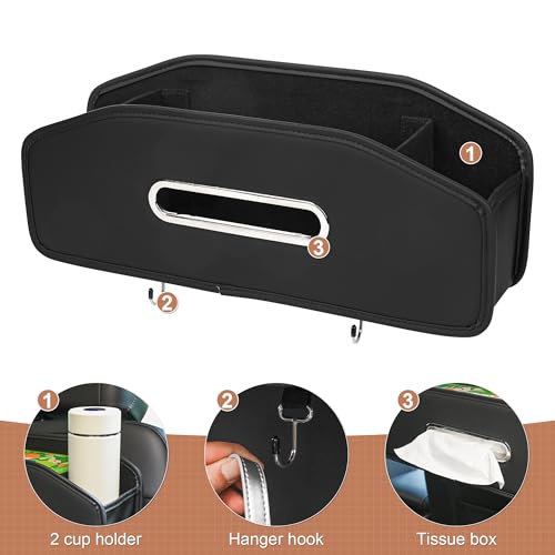 JEYODA Car Seat Back Organizer with 2 Drink Cup Holder,Car Tissue Holder and Storage Box Hook, 3 in 1 Multifunctional Storage for Food Drink Phone, Travel Accessories (Grey) - color: grey