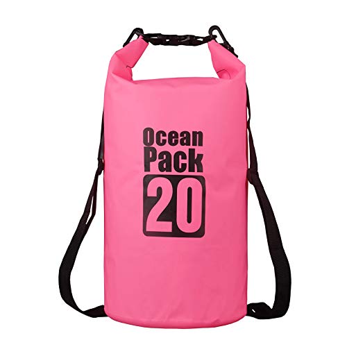 2L/3L/5L/10L/15L/20L/30L 500D Tarpaulin Heavey-Duty PVC Water Proof Dry Bag Sack for Kayaking/Boating/Canoeing/Fishing/Rafting/Swimming/Camping/Snowboarding - color: Pink, size: 20L