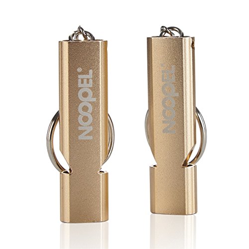 Noopel Emergency Whistles Lifeguard Safety Whistle with Lanyard and Keychain for Outdoor Camping Hiking Boating Backpacking Fishing Kayak Kids Rescue Signaling Loud Survival Whistle - color: 2 Pack Gold