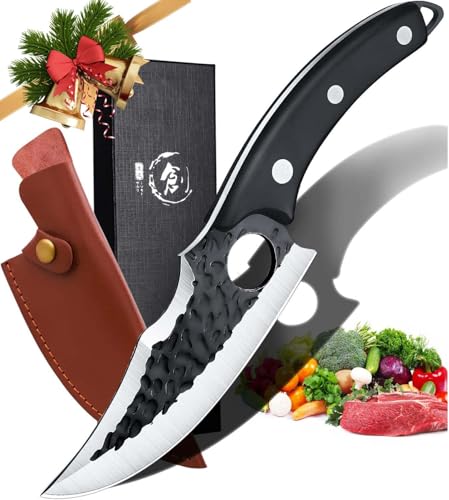 Huusk Japan Knife Upgraded Version, Fillet Caveman Viking Knives Handmade Butcher Boning Knife for Meat Cutting Kitchen Knife with Sheath for Home or Camping Outdoor, Gift for Fathers - size: 5.8 inch