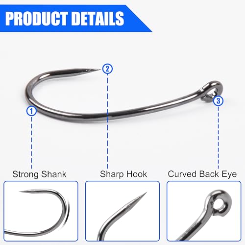 Barbless Fishing Hooks Kit, 250pcs Carp Hooks Small Sizes Barbless Trout Hooks Circle Curved Shank Fly Tying Hooks Circle Hooks for Hair Rig Carp Fishing Tackle Saltwater Freshwater